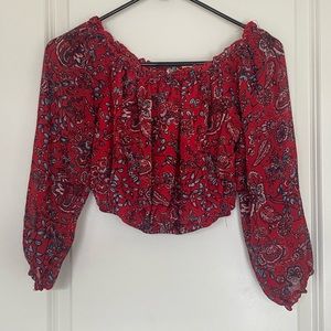 Red and blue floral crop top